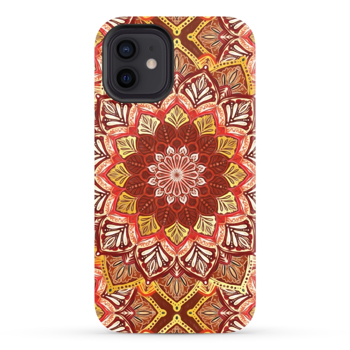 iPhone 12 StrongFit Boho Mandala in Rust Red and Faux Gold by Micklyn Le Feuvre