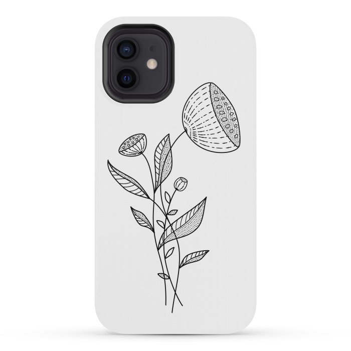 iPhone 12 mini StrongFit Abstract Flowers Doodle Black And White Elegant Line Art by Boriana Giormova