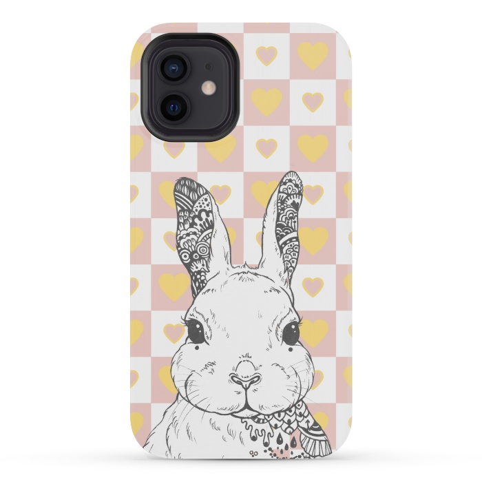 iPhone 12 mini StrongFit Rabbit and yellow hearts Alice in Wonderland by Oana 
