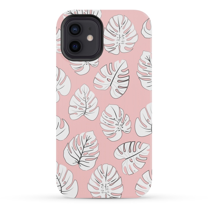 iPhone 12 mini StrongFit White exotic leaves by Martina