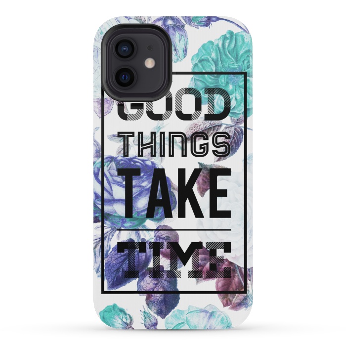 iPhone 12 mini StrongFit Good things take time motivational typography vintage blue roses by Oana 