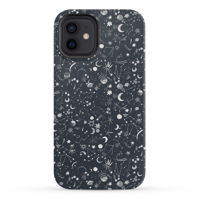 iPhone 12 mini StrongFit Planets Galaxy Constellations Dark by Ninola Design