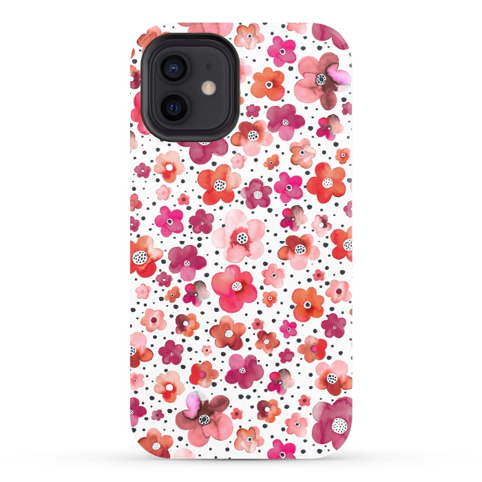 iPhone 12 StrongFit Beautiful Naive Coral Flowers Dots by Ninola Design