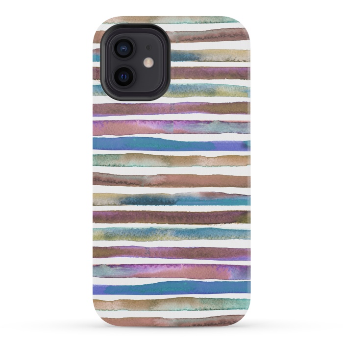 iPhone 12 mini StrongFit Geometric Watercolor Lines and Stripes Purple Gold by Ninola Design