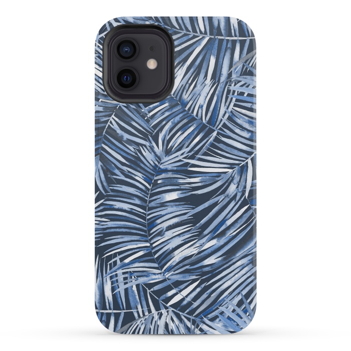 iPhone 12 mini StrongFit Tropical Palms Blue Navy Night by Ninola Design