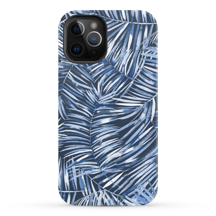 iPhone 12 Pro StrongFit Tropical Palms Blue Navy Night by Ninola Design