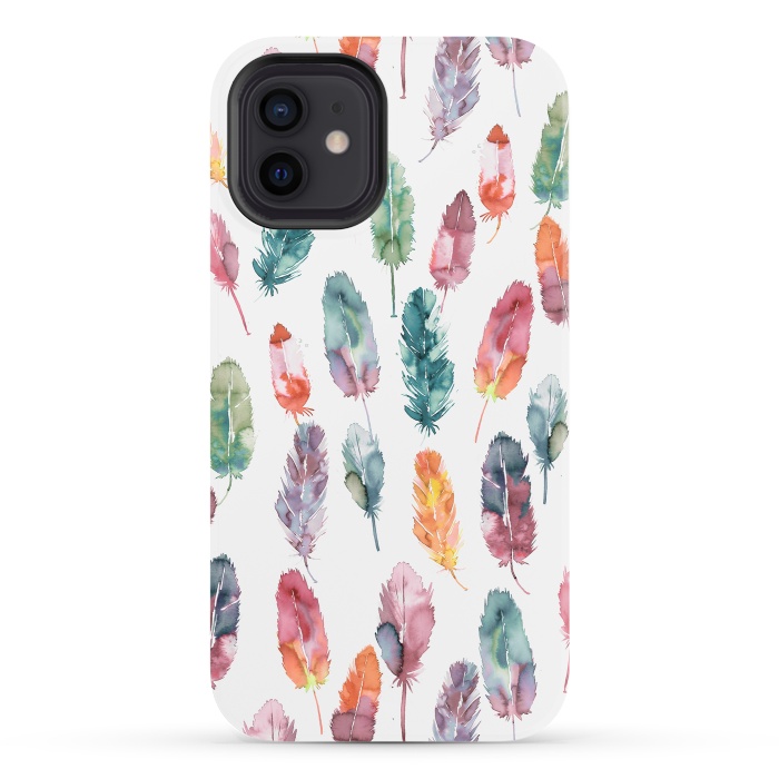 iPhone 12 StrongFit Bohemian Feathers Watercolor Colorful by Ninola Design