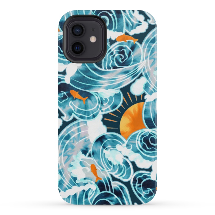 iPhone 12 mini StrongFit Ocean 'Tide' Dye - Orange & Teal by Tigatiga