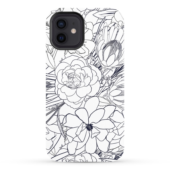 iPhone 12 StrongFit Modern Line Art Hand Drawn Floral Girly Design by InovArts