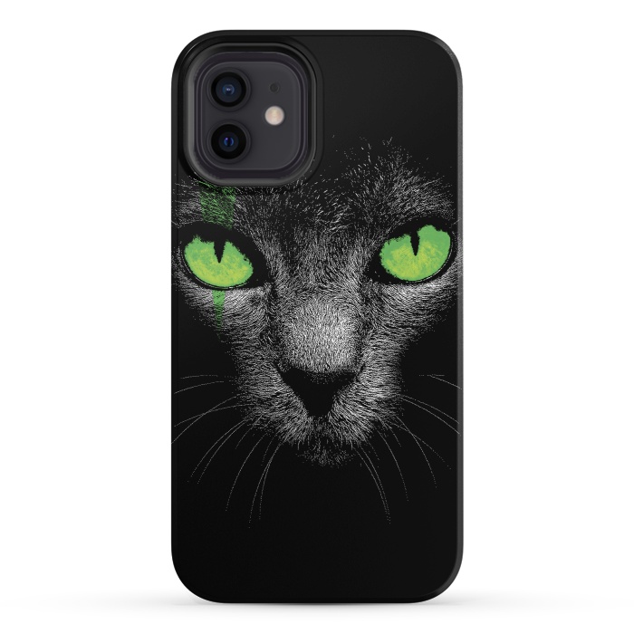 iPhone 12 StrongFit Black Cat with Green Eyes by Sitchko