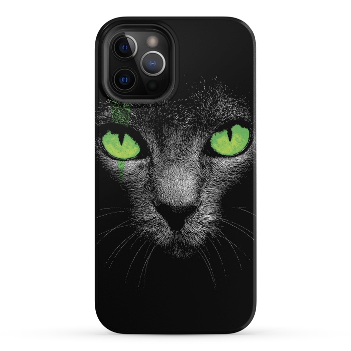 iPhone 12 Pro StrongFit Black Cat with Green Eyes by Sitchko