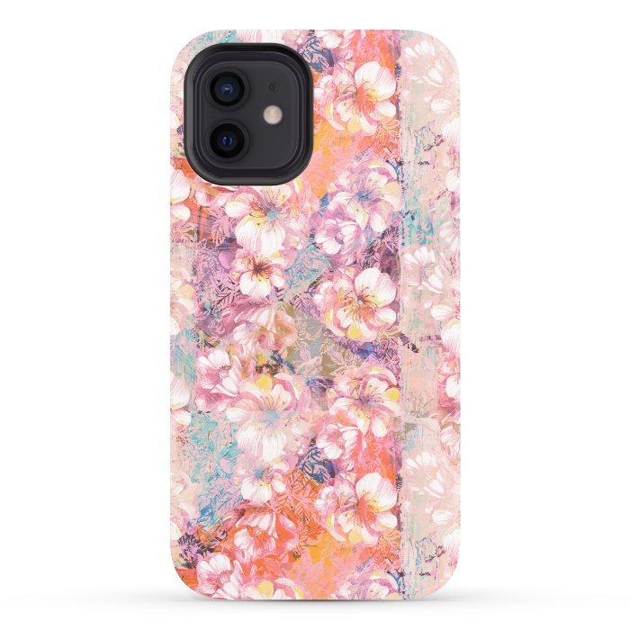 iPhone 12 StrongFit Pink peach painted rose petals by Oana 