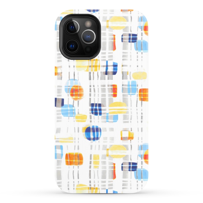 iPhone 12 Pro StrongFit Blue & Yellow Abstract Gouache Shapes & Gingham by Tigatiga