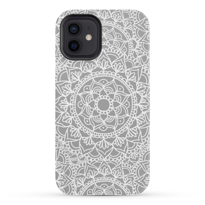 iPhone 12 mini StrongFit White and Gray Mandala Pattern by Julie Erin Designs