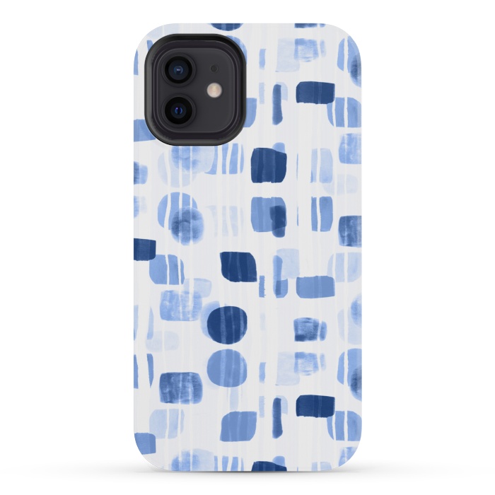 iPhone 12 mini StrongFit Blue Abstract Gouache Shapes  by Tigatiga