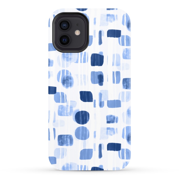 iPhone 12 StrongFit Blue Abstract Gouache Shapes  by Tigatiga