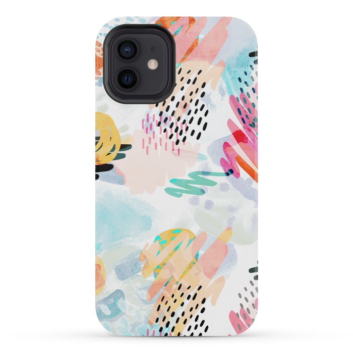 iPhone 12 mini StrongFit Playful paint splats and brushed doodles by Oana 