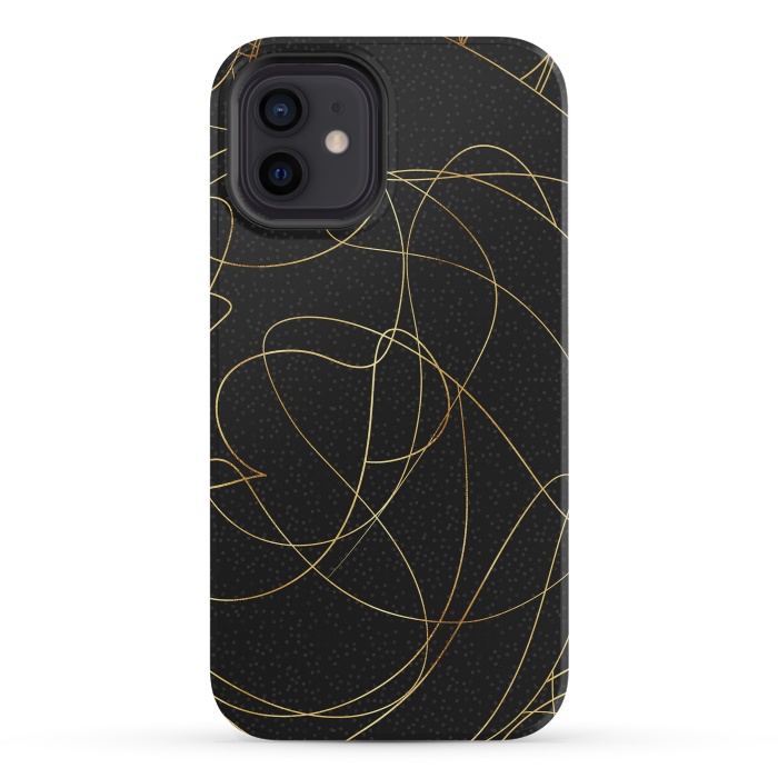 iPhone 12 mini StrongFit Modern Gold Line Art Gray Dots Abstract Design by InovArts