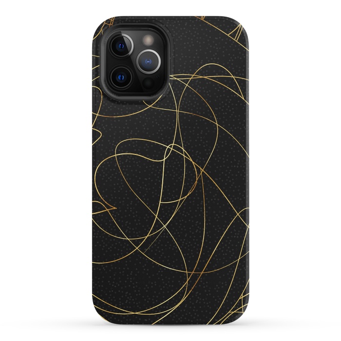 iPhone 12 Pro StrongFit Modern Gold Line Art Gray Dots Abstract Design by InovArts