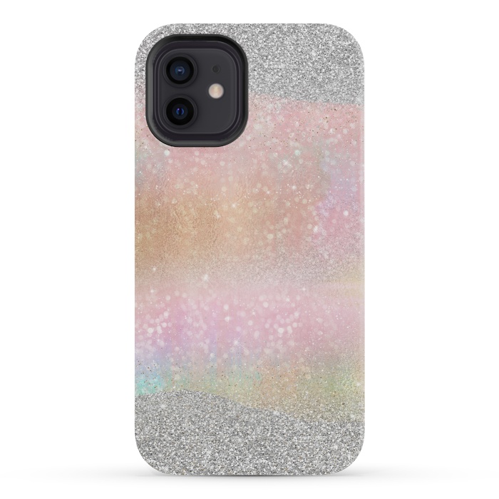 iPhone 12 mini StrongFit Elegant Silver Gold strokes rainbow glow Glitter abstract image by InovArts