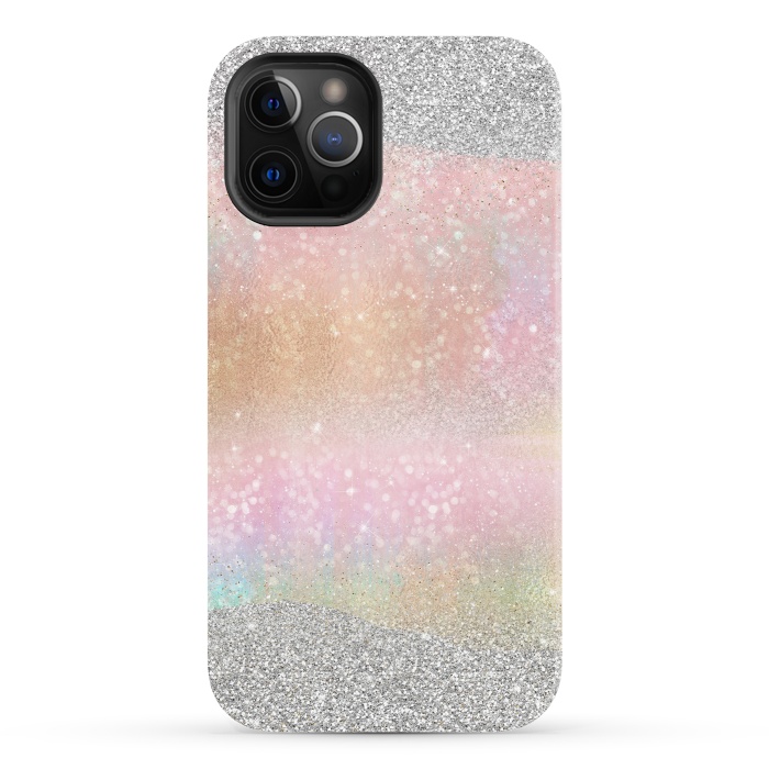 iPhone 12 Pro StrongFit Elegant Silver Gold strokes rainbow glow Glitter abstract image by InovArts