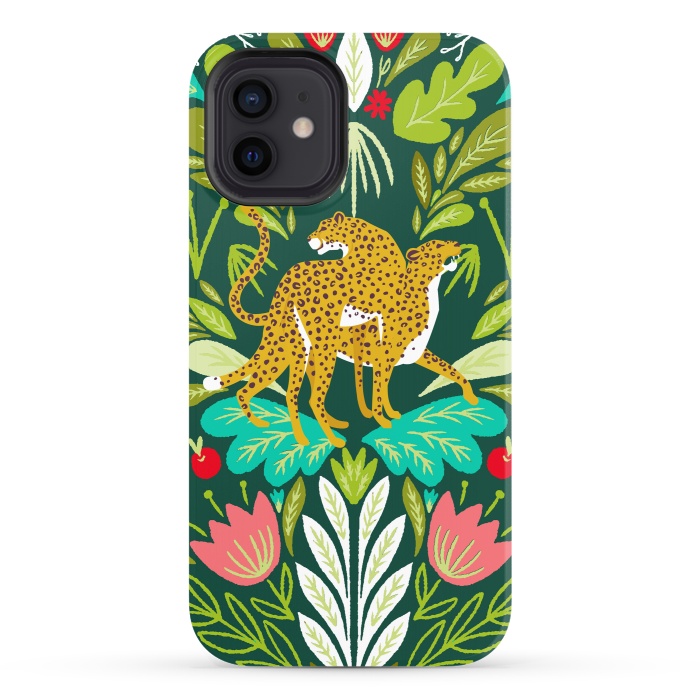 iPhone 12 StrongFit "Cheetah Couple Illustration, Wild Cat Jungle Nature, Mandala Painting, Wildlife Tropical Tiger" by Uma Prabhakar Gokhale