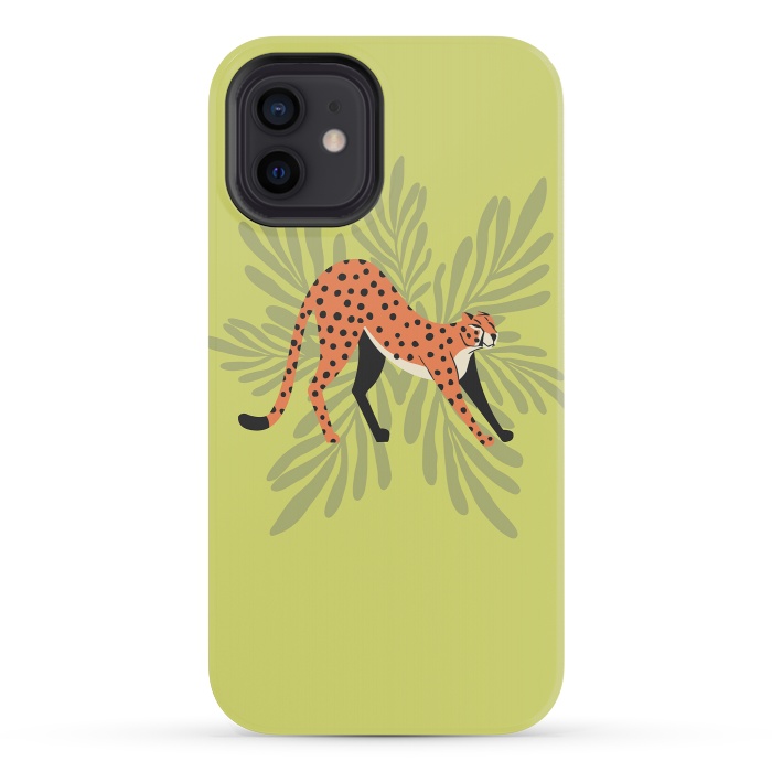 iPhone 12 mini StrongFit Cheetah stretching mint by Jelena Obradovic