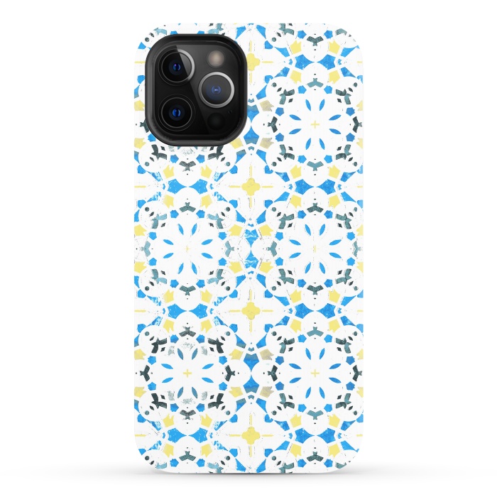 iPhone 12 Pro StrongFit Vibrant blue yellow Moroccan tiles by Oana 