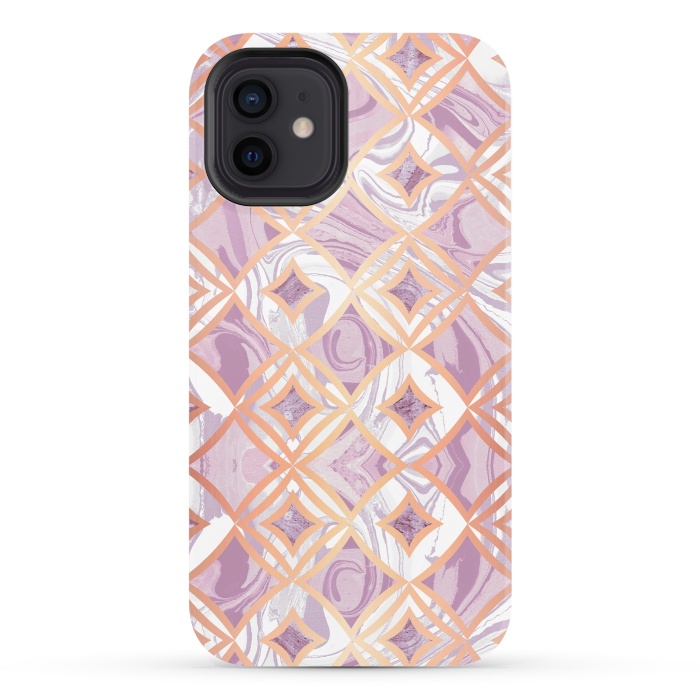 iPhone 12 StrongFit Elegant pink rose gold marble tiles by Oana 
