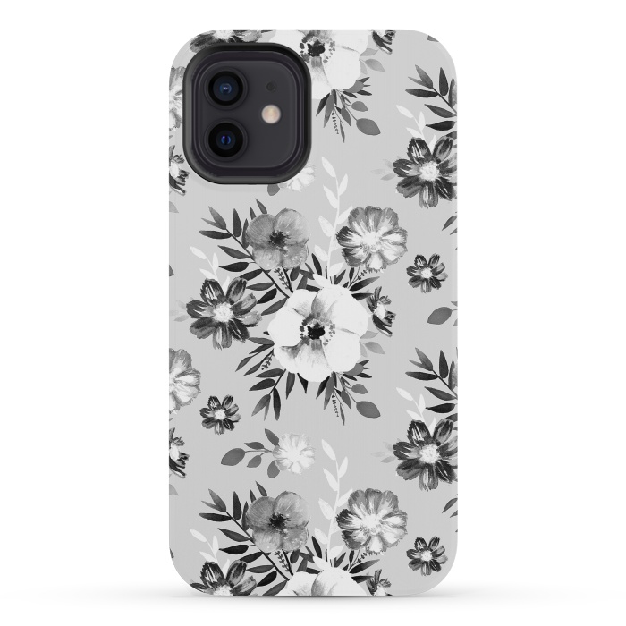 iPhone 12 mini StrongFit Black and white ink painted flowers by Oana 