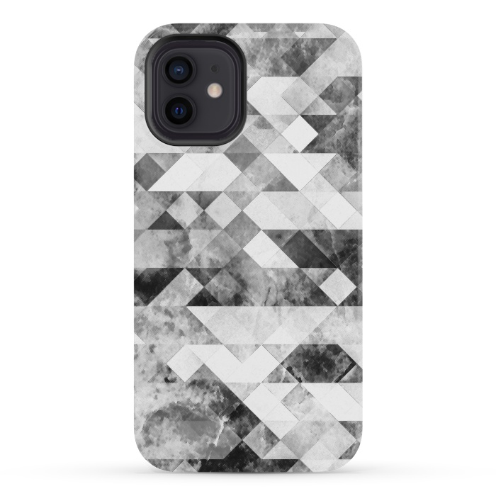 iPhone 12 mini StrongFit Black and white textured marble triangles by Oana 