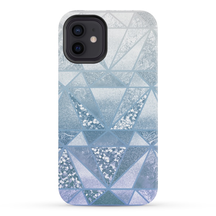 iPhone 12 mini StrongFit Faded blue silver glitter mosaic by Oana 