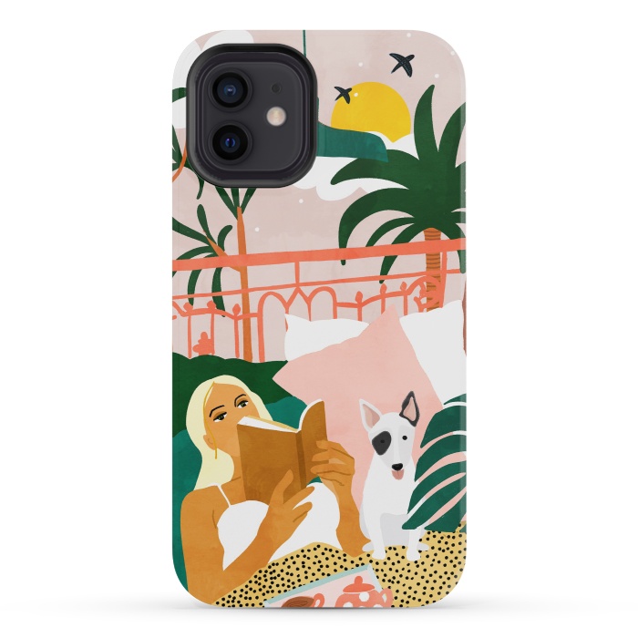 iPhone 12 mini StrongFit Pet Pals, Animals Lovers Illustration, Travel With Pets Modern Bohemian Painting by Uma Prabhakar Gokhale