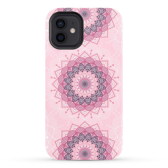 iPhone 12 StrongFit Pink white mandalas by Jms