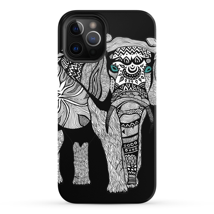 iPhone 12 Pro StrongFit Elephant of Namibia B n W by Pom Graphic Design