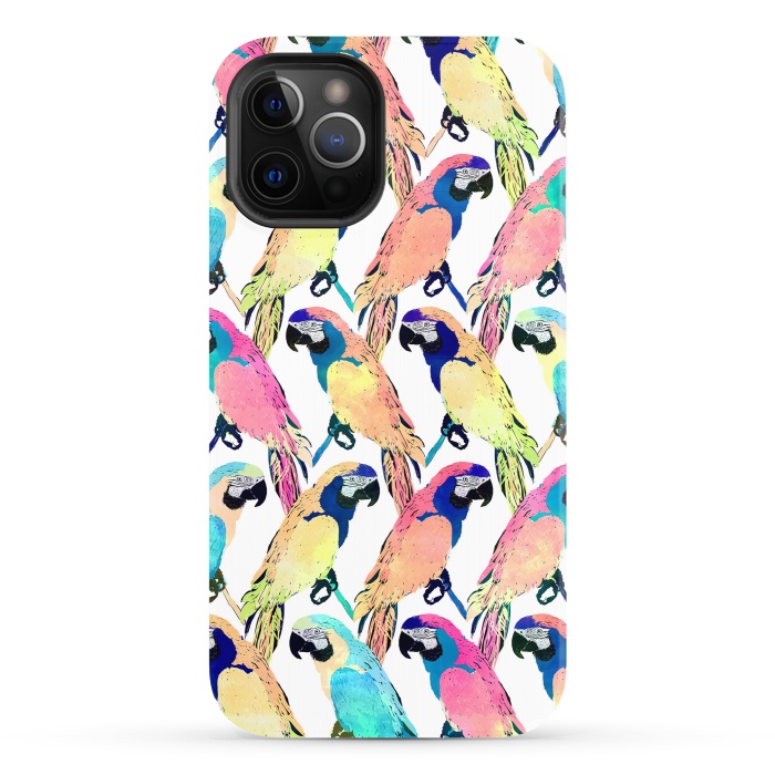 iPhone 12 Pro StrongFit Modern Colorful Exotic Parrot Birds Watercolor Paint by InovArts