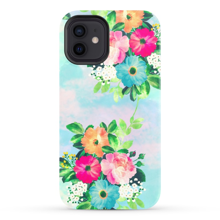 iPhone 12 StrongFit Girly Vintage Roses Floral Watercolor Paint by InovArts