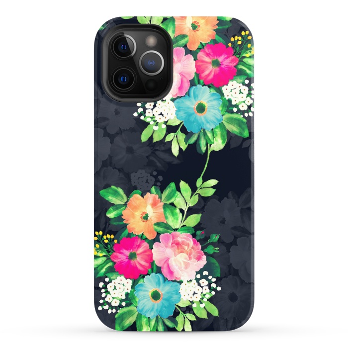 iPhone 12 Pro StrongFit Watercolor Vintage Roses Floral Dark Blue Design by InovArts