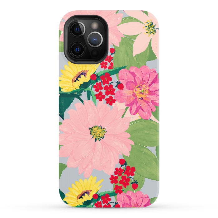 iPhone 12 Pro StrongFit Elegant Watercolor Sunflowers Blush Floral Gray Design by InovArts