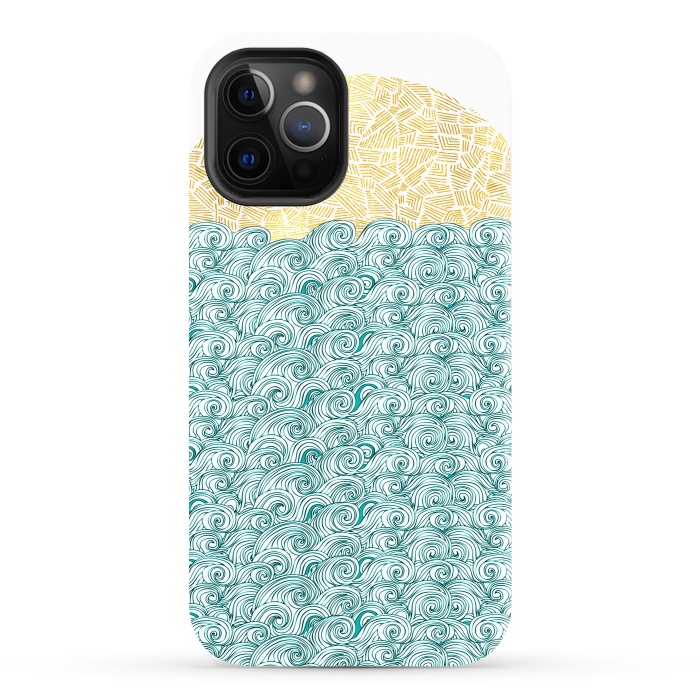 iPhone 12 Pro StrongFit Sea Waves Sun by Pom Graphic Design
