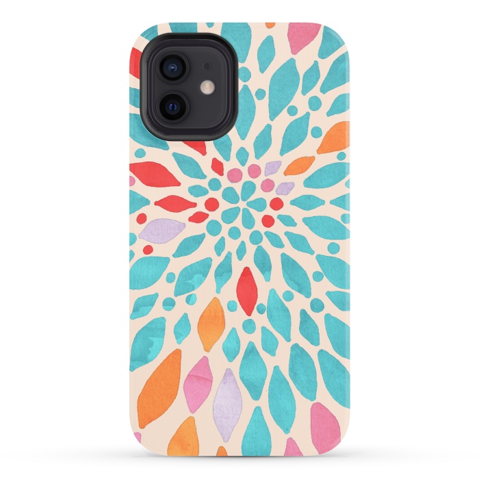 iPhone 12 StrongFit Radiant Dahlia - teal, orange, coral, pink  by Tangerine-Tane