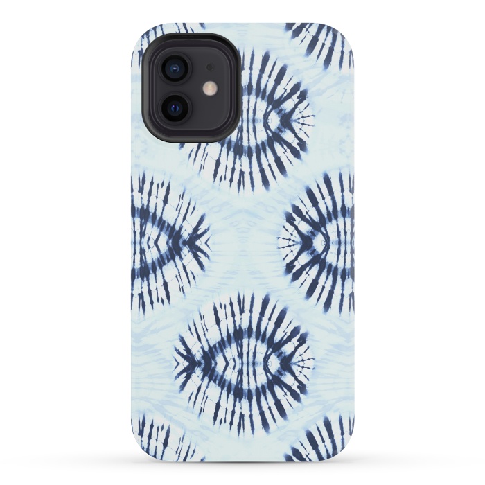 iPhone 12 mini StrongFit Blue indigo tie dye spots by Oana 
