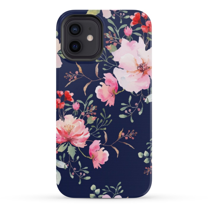 iPhone 12 mini StrongFit blue pink floral pattern 4 by MALLIKA