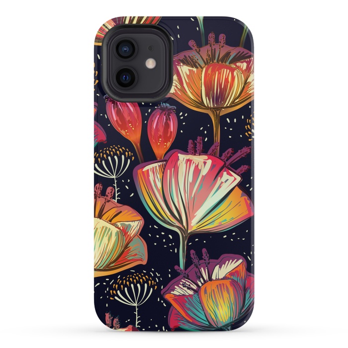 iPhone 12 mini StrongFit Colorful Seamless Vector Pattern with Flowers and Plants by ArtsCase