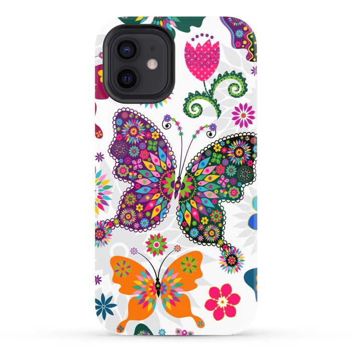 iPhone 12 StrongFit Cute Butterflies and Flowers in Different Colors by ArtsCase