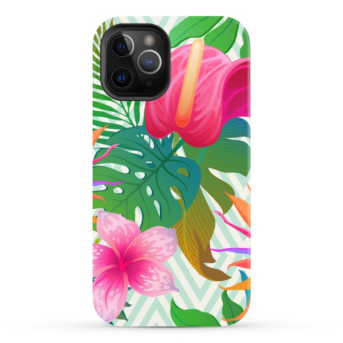 iPhone 12 Pro StrongFit Exotic Flowers and Leaves in Geometric Decoration by ArtsCase