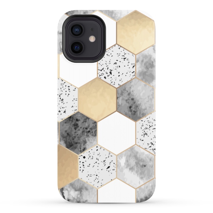 iPhone 12 StrongFit Grey Marble and Watercolour Polygons by ArtsCase