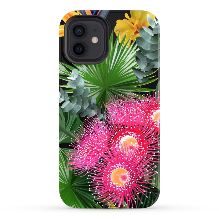 iPhone 12 StrongFit Tropical Flowers and Leaves, Seamless Pattern by ArtsCase