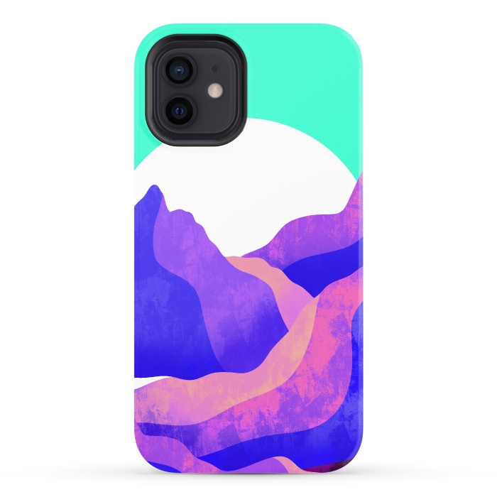 iPhone 12 StrongFit Purple textured mountains by Steve Wade (Swade)