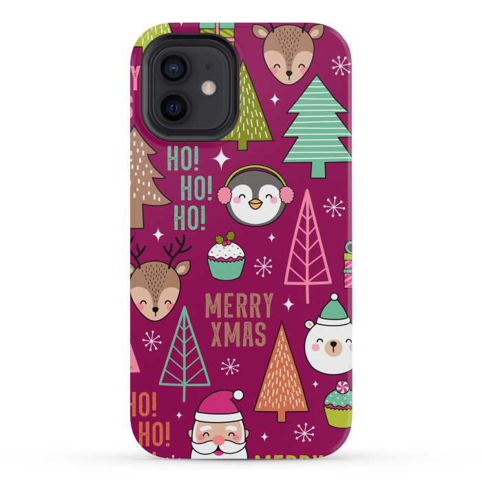 iPhone 12 mini StrongFit Pine Trees and Christmas Elements Seamless Pattern by ArtsCase